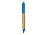 Ручка картонная пластиковая шариковая Эко 2.0, бежевый/голубой, фото 2