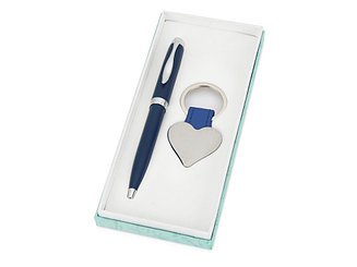 Подарочный набор Сердце: ручка шариковая, брелок, синий