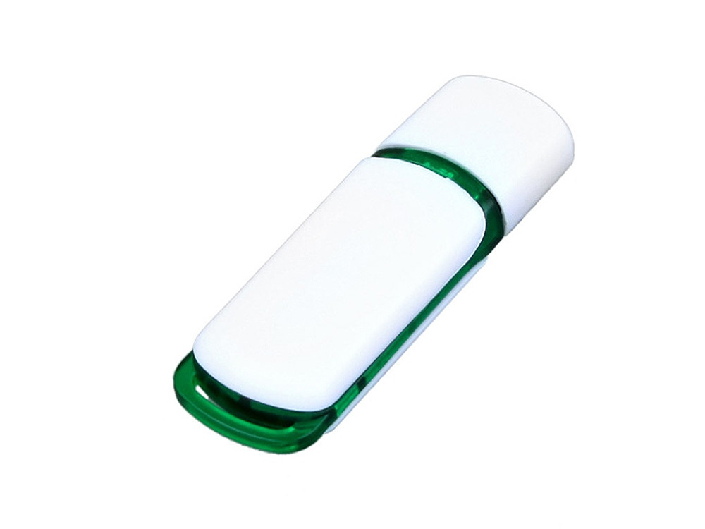 Флешка промо прямоугольной классической формы с цветными вставками, 16 Гб, белый/зеленый - фото 1 - id-p87182698