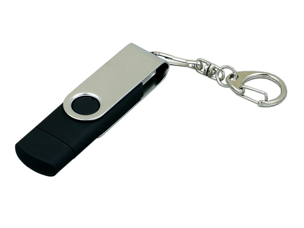 Флешка с поворотным механизмом, c дополнительным разъемом Micro USB, 16 Гб, черный