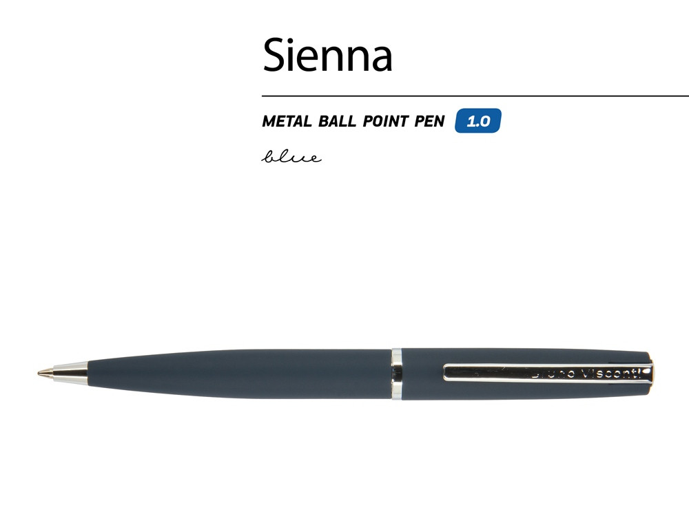 Ручка Sienna шариковая автоматическая, синий металлический корпус, 1.0 мм, синяя - фото 2 - id-p87182040