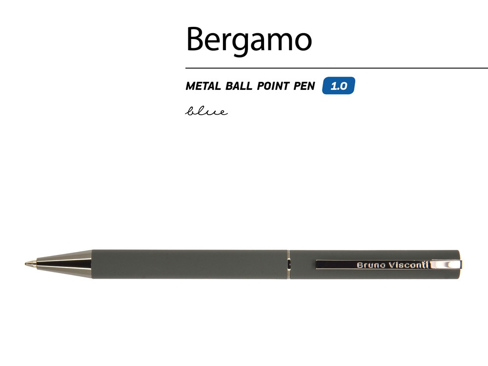 Ручка Bergamo шариковая автоматическая, серый металлический корпус, 1.0 мм, синяя - фото 2 - id-p87184306