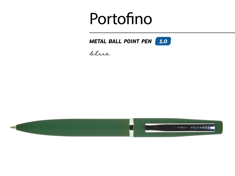 Ручка Portofino шариковая автоматическая, зеленый металлический корпус, 1.0 мм, синяя - фото 2 - id-p87184309