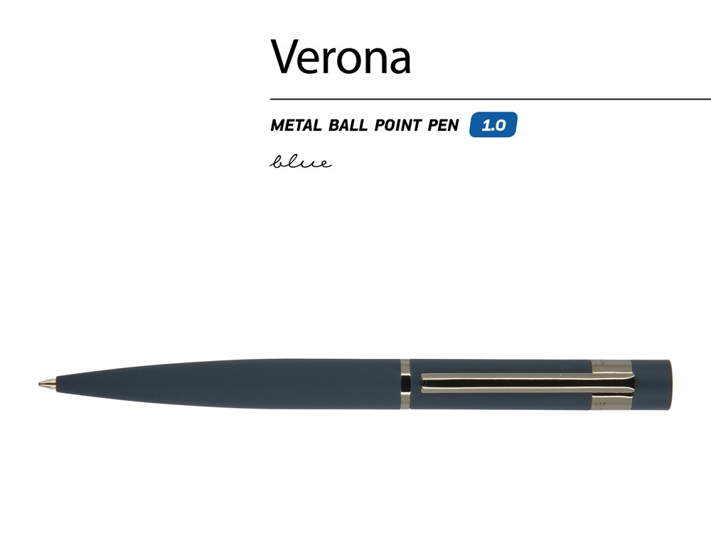 Ручка Verona шариковая автоматическая, синий металлический корпус 1.0 мм, синяя - фото 2 - id-p87184312