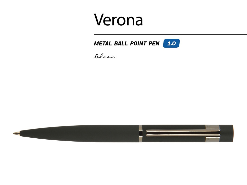 Ручка Verona шариковая автоматическая, черный металлический корпус 1.0 мм, синяя - фото 2 - id-p87184313