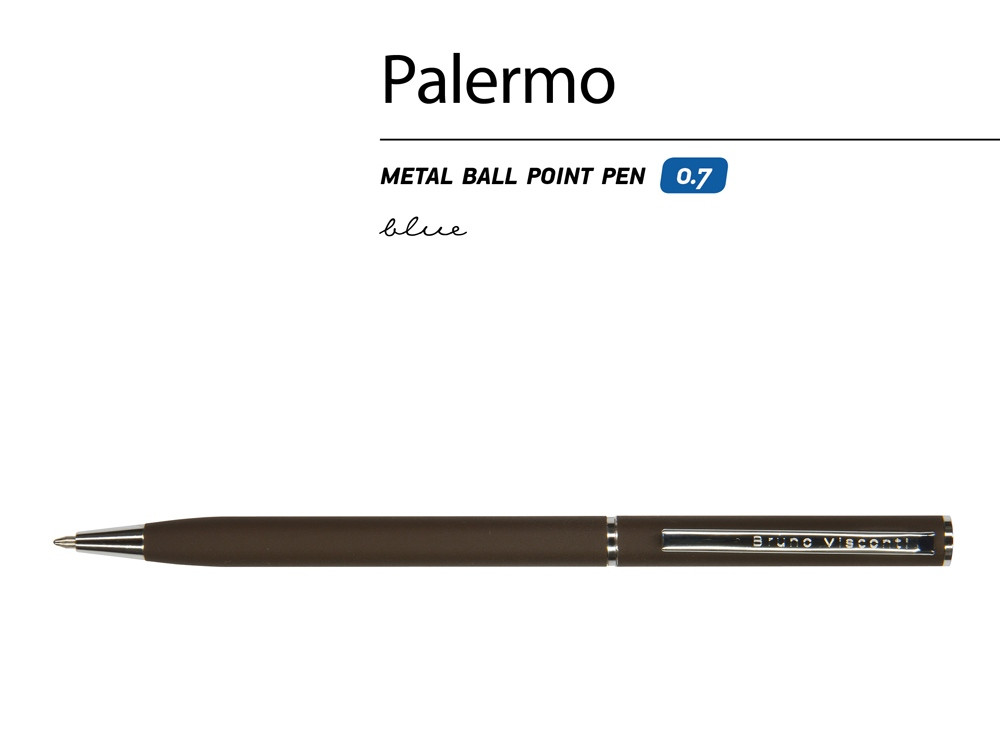Ручка Palermo шариковая автоматическая, коричневый металлический корпус, 0,7 мм, синяя - фото 2 - id-p87184319