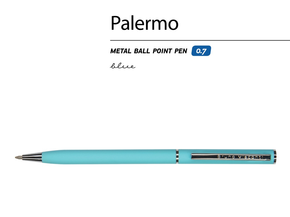 Ручка Palermo шариковая автоматическая, бирюзовый металлический корпус, 0,7 мм, синяя - фото 2 - id-p87184324