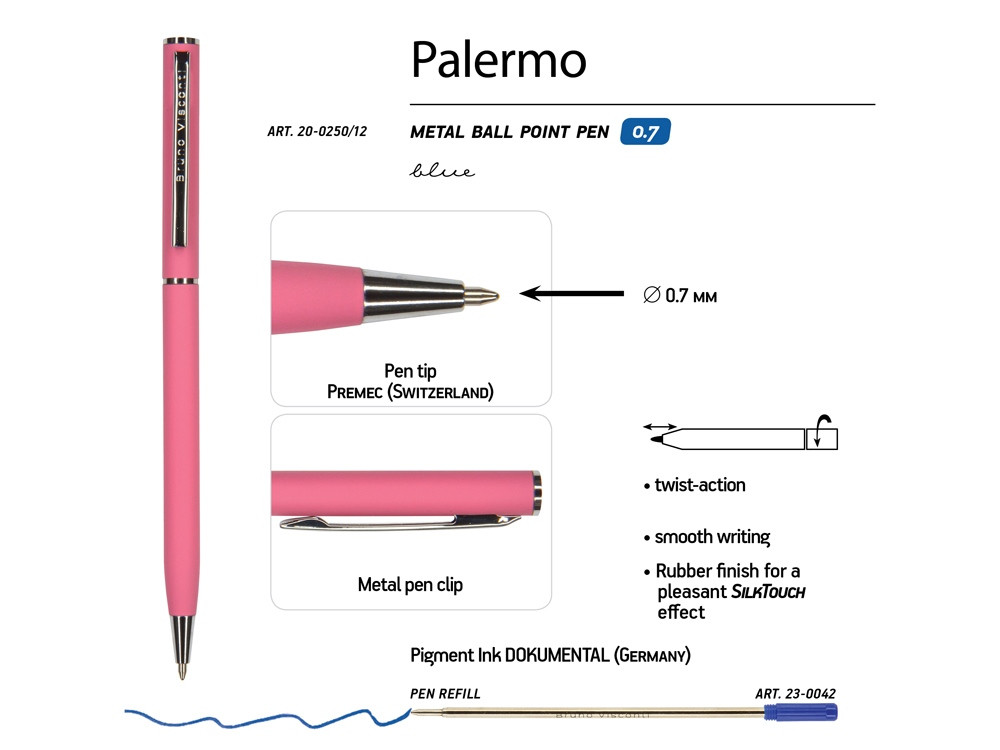 Ручка Palermo шариковая автоматическая, коралловый металлический корпус, 0,7 мм, синяя - фото 3 - id-p87184327