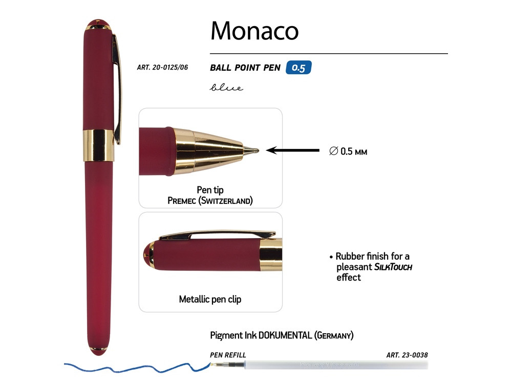 Ручка пластиковая шариковая Monaco, 0,5мм, синие чернила, бордовый - фото 3 - id-p87184473