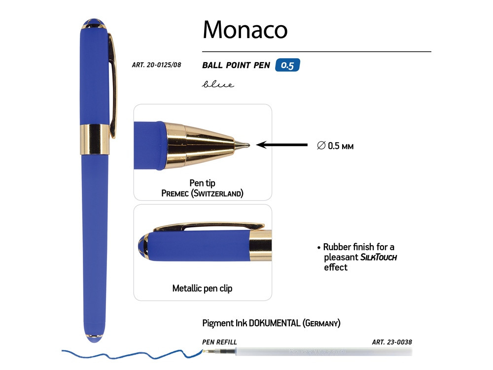 Ручка пластиковая шариковая Monaco, 0,5мм, синие чернила, синий - фото 3 - id-p87184475