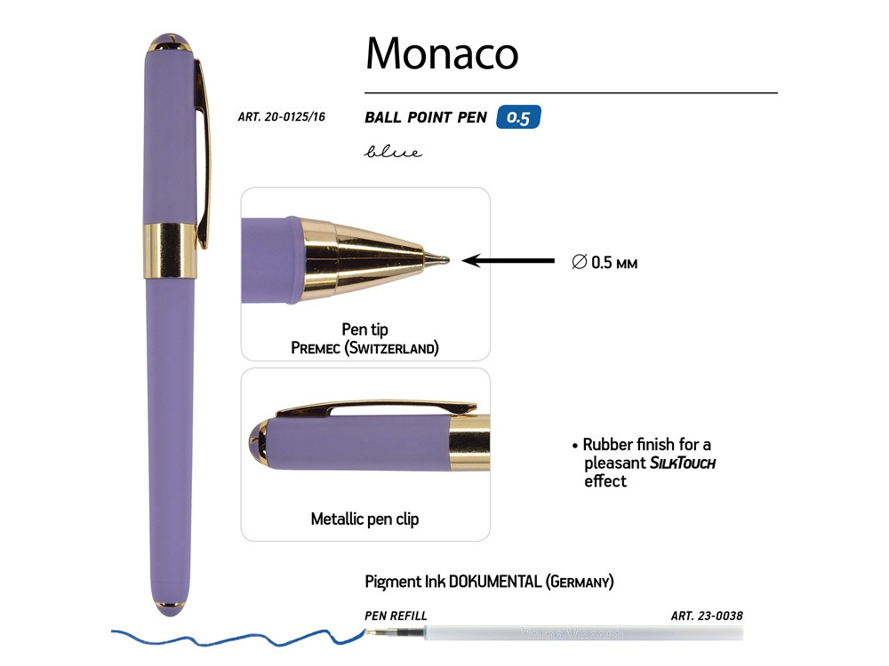 Ручка пластиковая шариковая Monaco, 0,5мм, синие чернила, лавандовый - фото 3 - id-p87184483