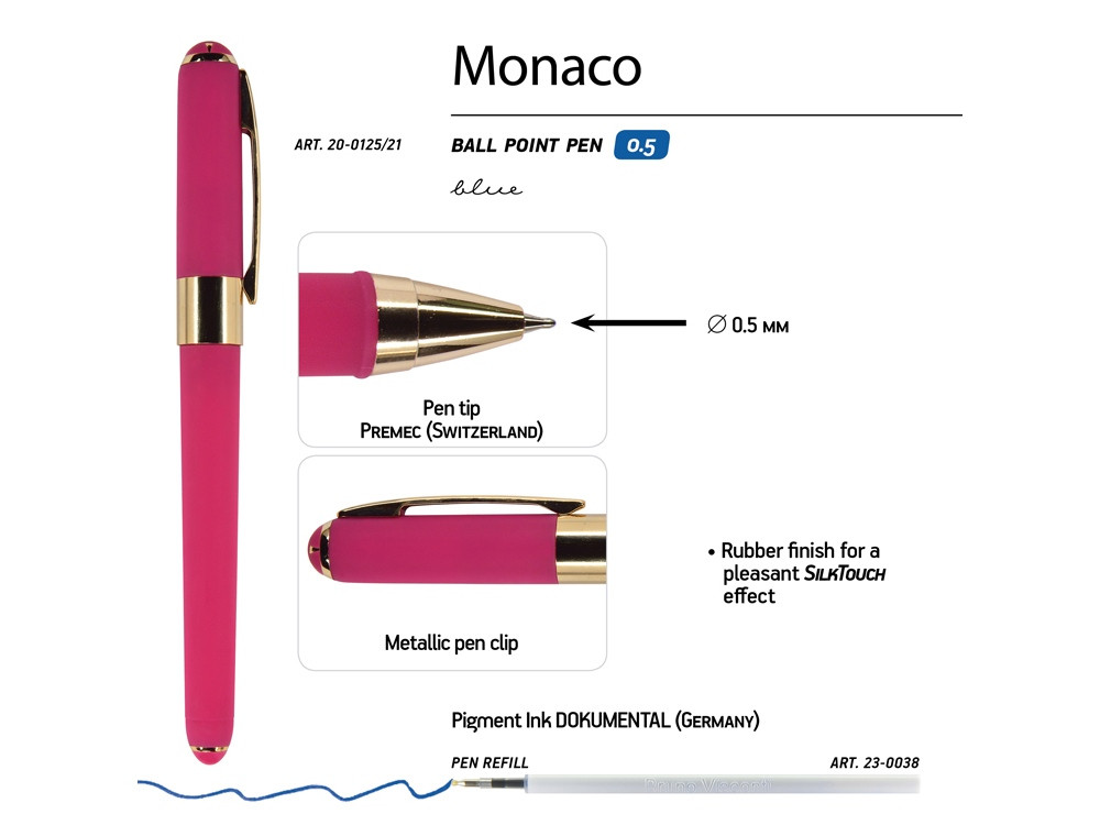 Ручка пластиковая шариковая Monaco, 0,5мм, синие чернила, малиновый - фото 3 - id-p87184488