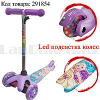 Детский самокат трехколесный с LED подсветкой колес Барби фиолетовый