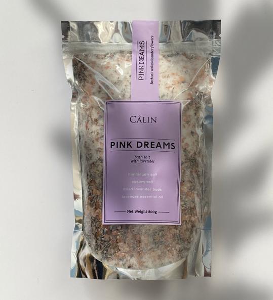 Эпсом соль Английская соль  Pink Dreams с гималайской солью, цветами лаванды и эфирным маслом лаванды