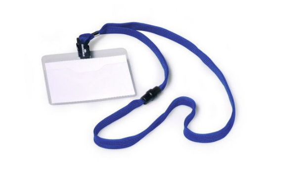 Бейдж пластиковый горизонтальный "Durable", 60x90мм, прозрачный, синий шнурок - фото 1 - id-p87258778