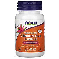 Now Foods, Высокоактивный витамин D-3, 5000 МЕ, 240 мягких таблеток