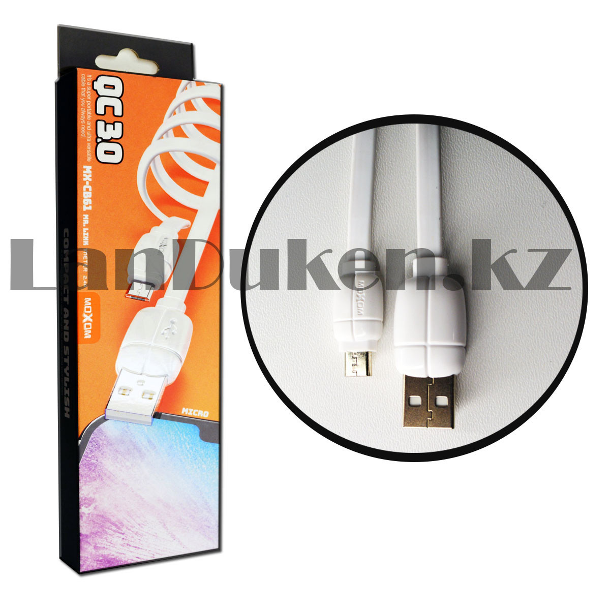 Зарядный USB кабель Type-c длина 1 метр Moxom QC 3.0 micro белый - фото 3 - id-p87286825