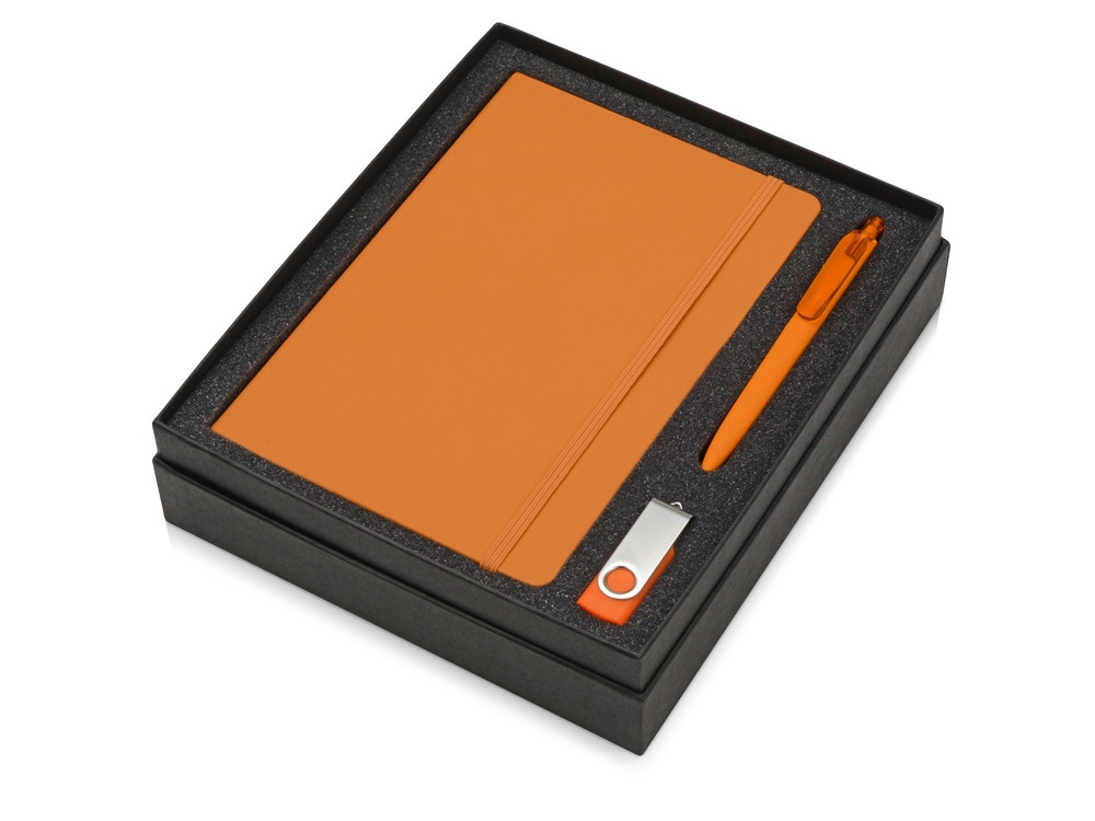 Подарочный набор Vision Pro Plus soft-touch с флешкой, ручкой и блокнотом А5, оранжевый - фото 2 - id-p87293811