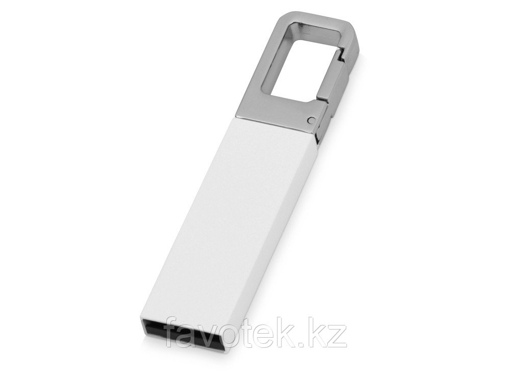 Флеш-карта USB 2.0 16 Gb с карабином Hook, белый/серебристый