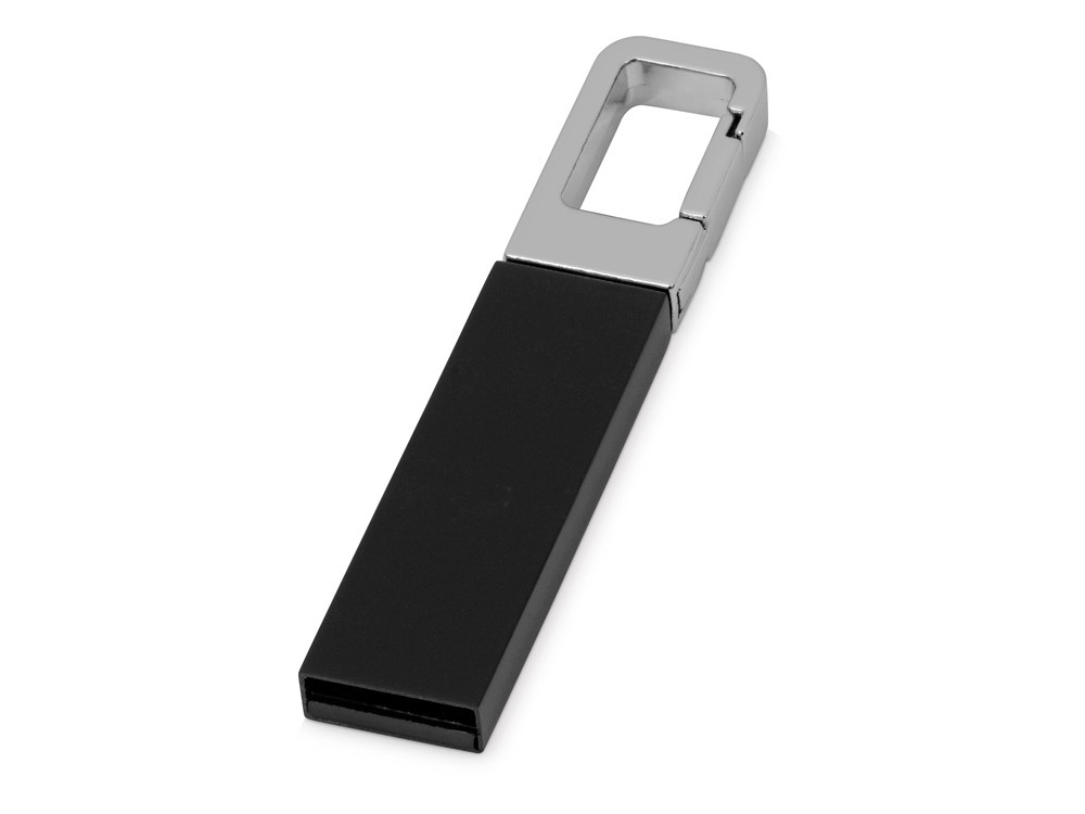 Флеш-карта USB 2.0 16 Gb с карабином Hook, черный/серебристый - фото 1 - id-p87293970