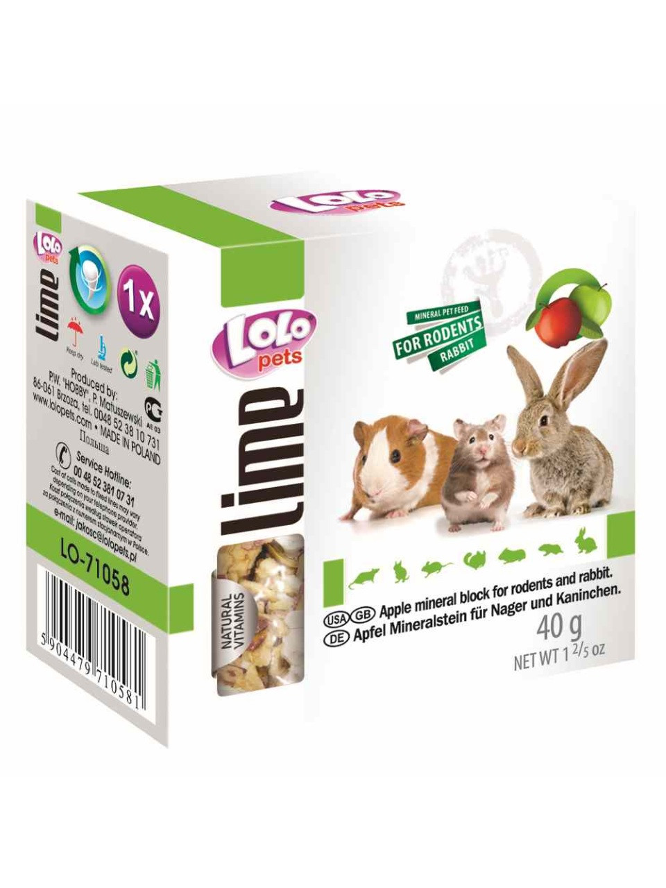 Lolo Pets Минеральный камень для грызунов и кроликов 40 гр, яблоко
