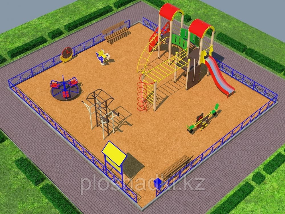 Детская площадка песочный городок, воркаут, качалка на пружине, качеля балансир, скамейки, урна, фото 1