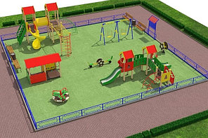 Детская площадка игровой комплекс, песочница, качалка на пружине, качеля балансир, качеля, скамейки, урны.