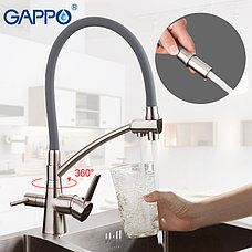 Смеситель для кухни с гибким изливом Gappo G4398 сатин/серый, фото 2