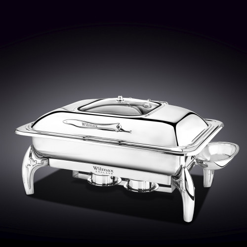 GLASS LID RECTANGULAR CHAFING DISH WITH STAND 23" X 18" X 12" | 58.5 X 45.5 X 31 CM - фото 1 - id-p87383440
