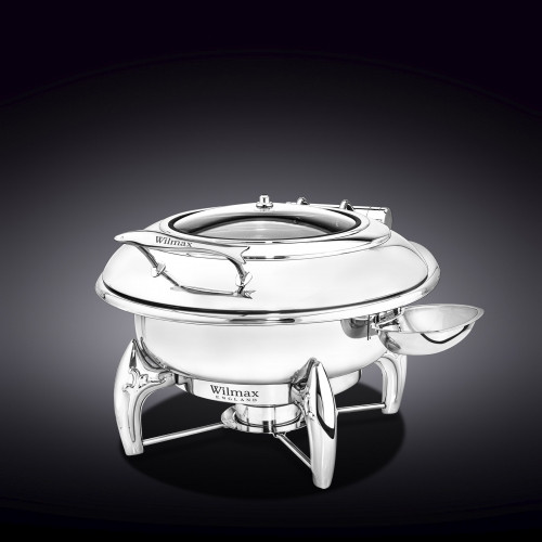 GLASS LID ROUND CHAFING DISH WITH STAND 20.5" X 18" X 13" | 52 X 45.5 X 33 CM 200 FL OZ | 6 L