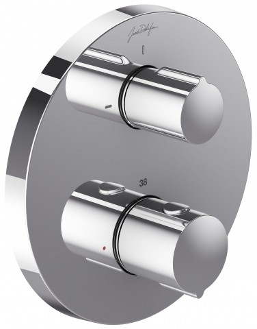 Термостатический смеситель Modulo на 2 выхода с запорным клапаном, круглая лицевая панель, хром E75390-CP, фото 1