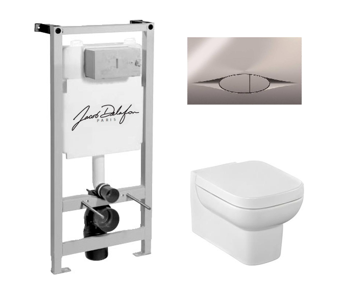 Комплект Jacob Delafon с инсталляцией, панелью смыва и унитаза с крышкой-сиденьем K12052001, фото 1