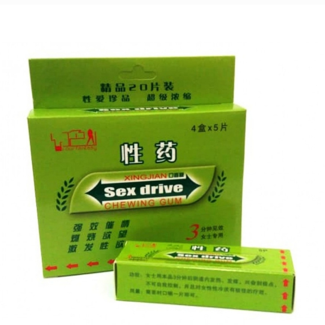 Возбуждающая жевательная резинка для женщин  SEX DRIVE GUM CHEWING  ( Упаковка: 4 коробочки по 5 пластинок )
