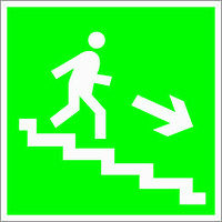 Табличка "Направление к эвакуационному выходу вниз по лестнице"