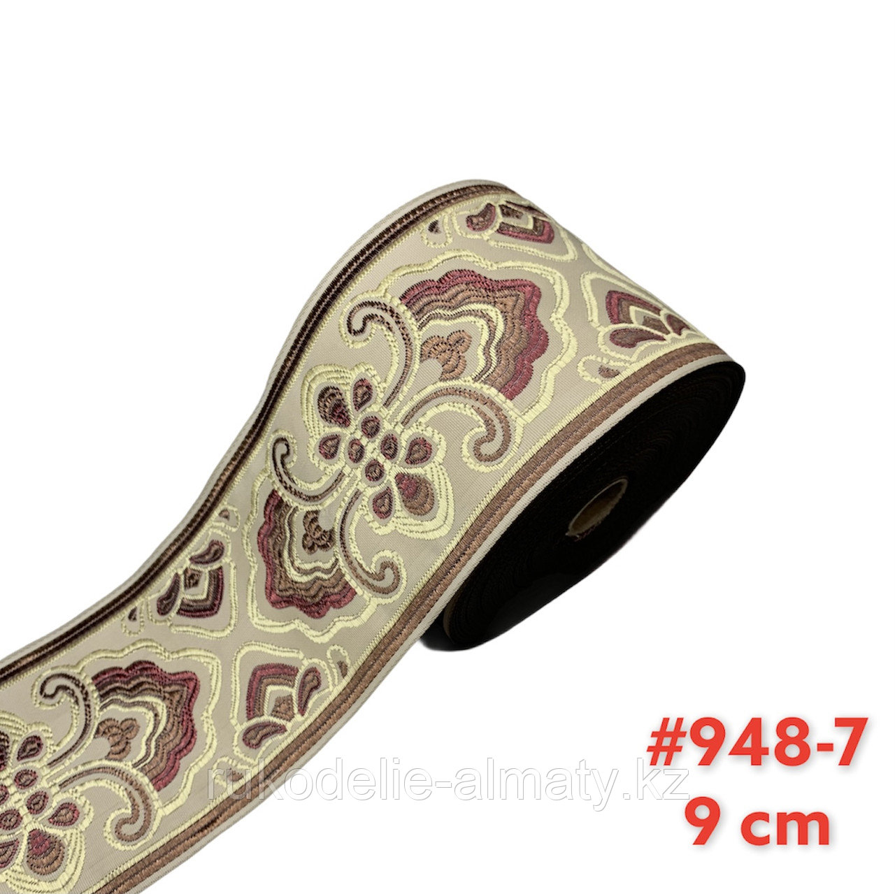 Лента декоративная жаккардовая с орнаментами 90 мм ,#948 бордовый - фото 1 - id-p87445874
