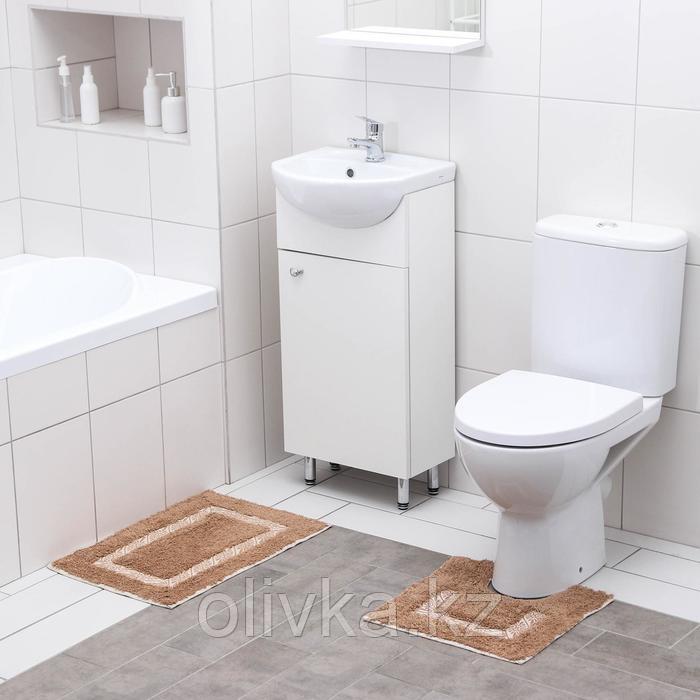 Набор ковриков для ванны и туалета Доляна «Вензель», 2 шт: 40×40, 40×60 см, 900 г/м2, 100% хлопок, цвет