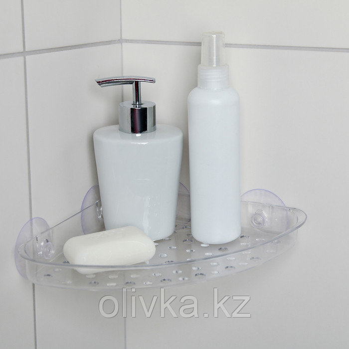 Полочка в ванную комнату угловая на присосках Bath Collection, 19×19×3 см, цвет МИКС