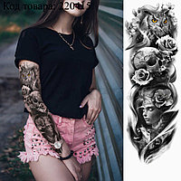 Временное тату на руку девушка сова 48х18 см TQB-081