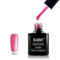 Гель-лак «Bluesky» SH067 П/прозрачный розовый с мерцающим блеском, синими и серебр. голограф. конфетти 10ml.