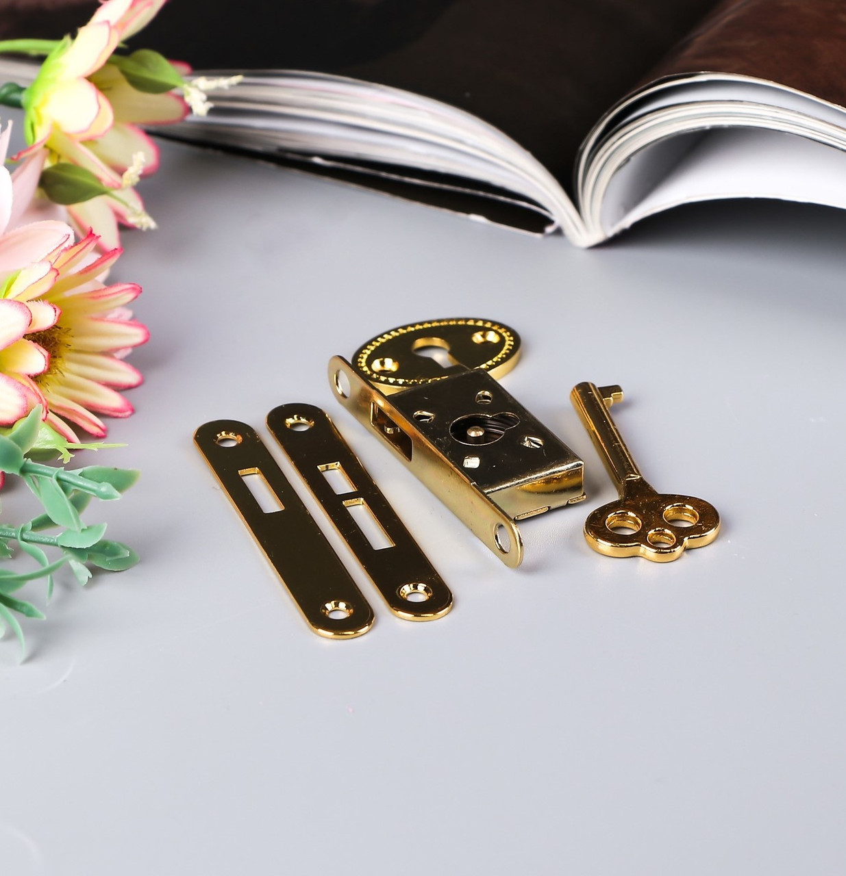 Замок для шкатулки "С ключиком" 5 предметов в наборе 1х5,5 см С-303, фото 1