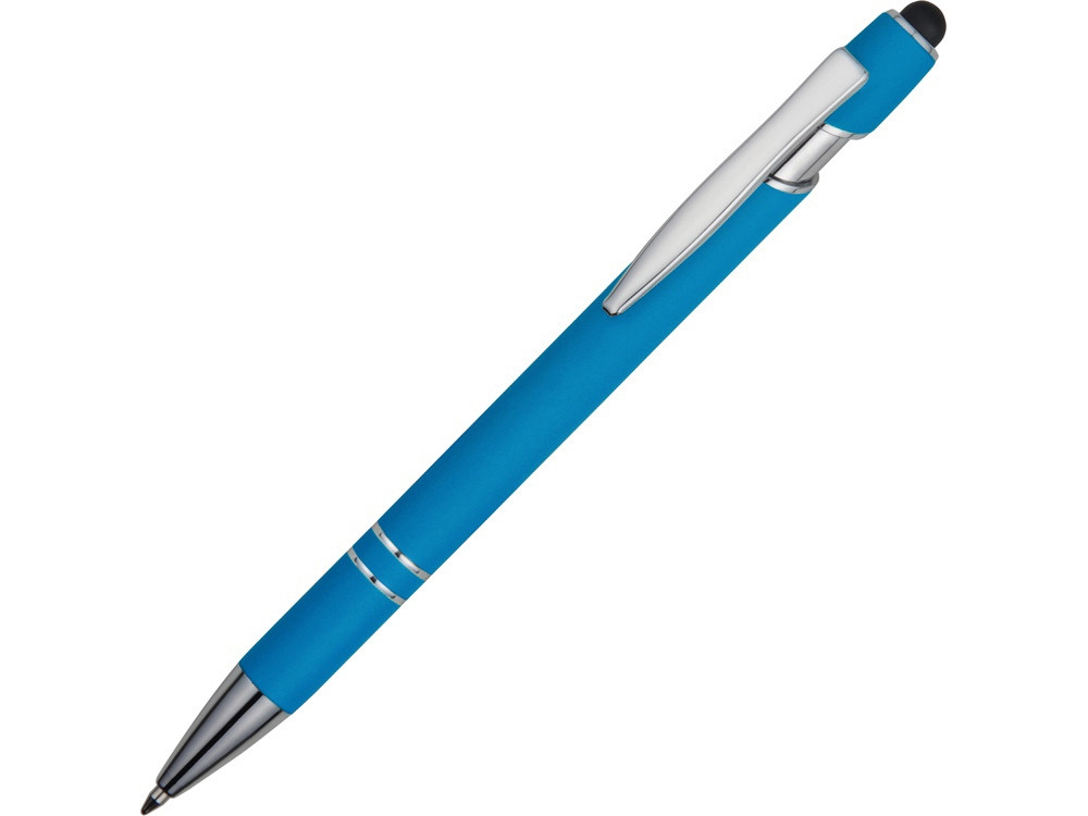 Ручка металлическая soft-touch шариковая со стилусом Sway, голубой/серебристый - фото 1 - id-p70027264