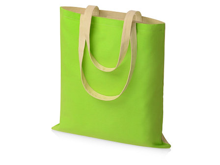 Сумка для шопинга Twin двухцветная из хлопка, 180 г/м2, зеленое яблоко/натуральный, фото 1