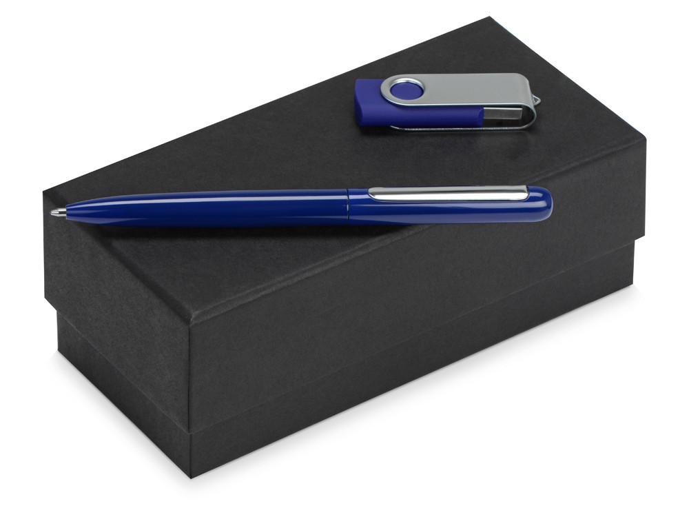 Подарочный набор Skate Mirro с ручкой для зеркальной гравировки и флешкой, синий - фото 1 - id-p87644358