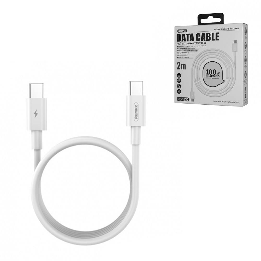 Кабель Type-C Remax PD Fast Charging 100W RC-183C 5A 2m, White