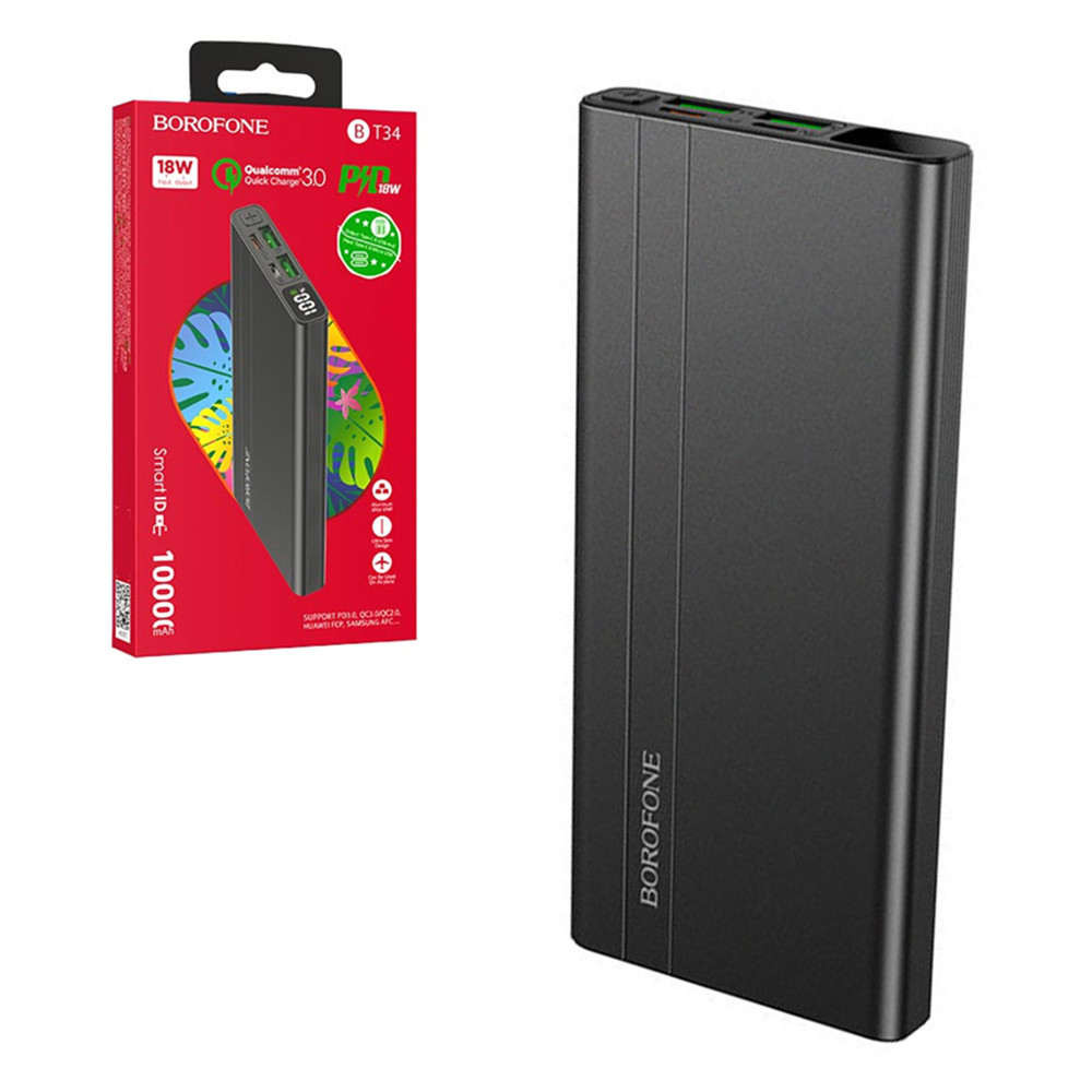 Power bank Borofone BT34, 10000mAh, 2XUSB, PD 18W, QC 3.0, Black