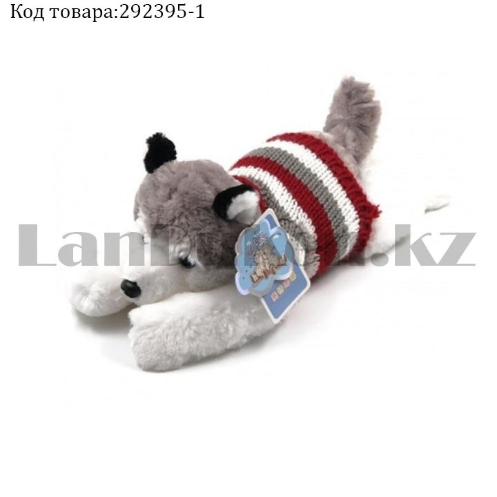 Мягкая игрушка собака Хаски маленькая в свитере 35см серая - фото 1 - id-p87658866