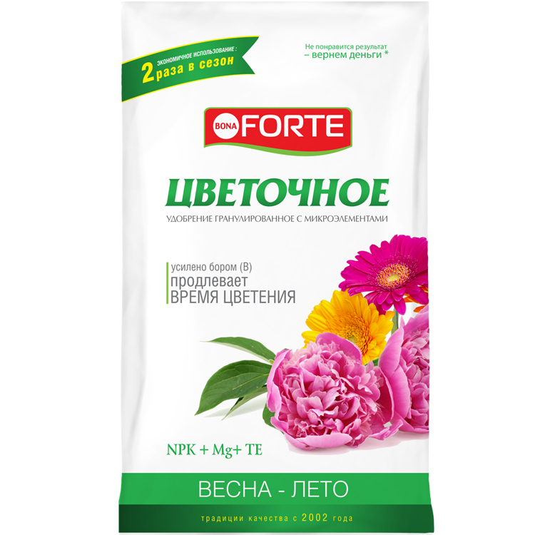 Bona Forte Удобрение комплексное гранулированное с микроэлементами Цветочное, пакет 1 кг/ 25