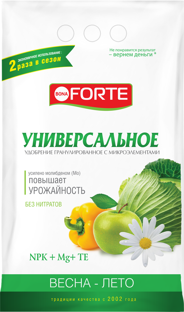 Bona Forte Удобрение комплексное гранулированное с микроэлементами Универсальное весна-лето, пакет 2,5 кг/ 10
