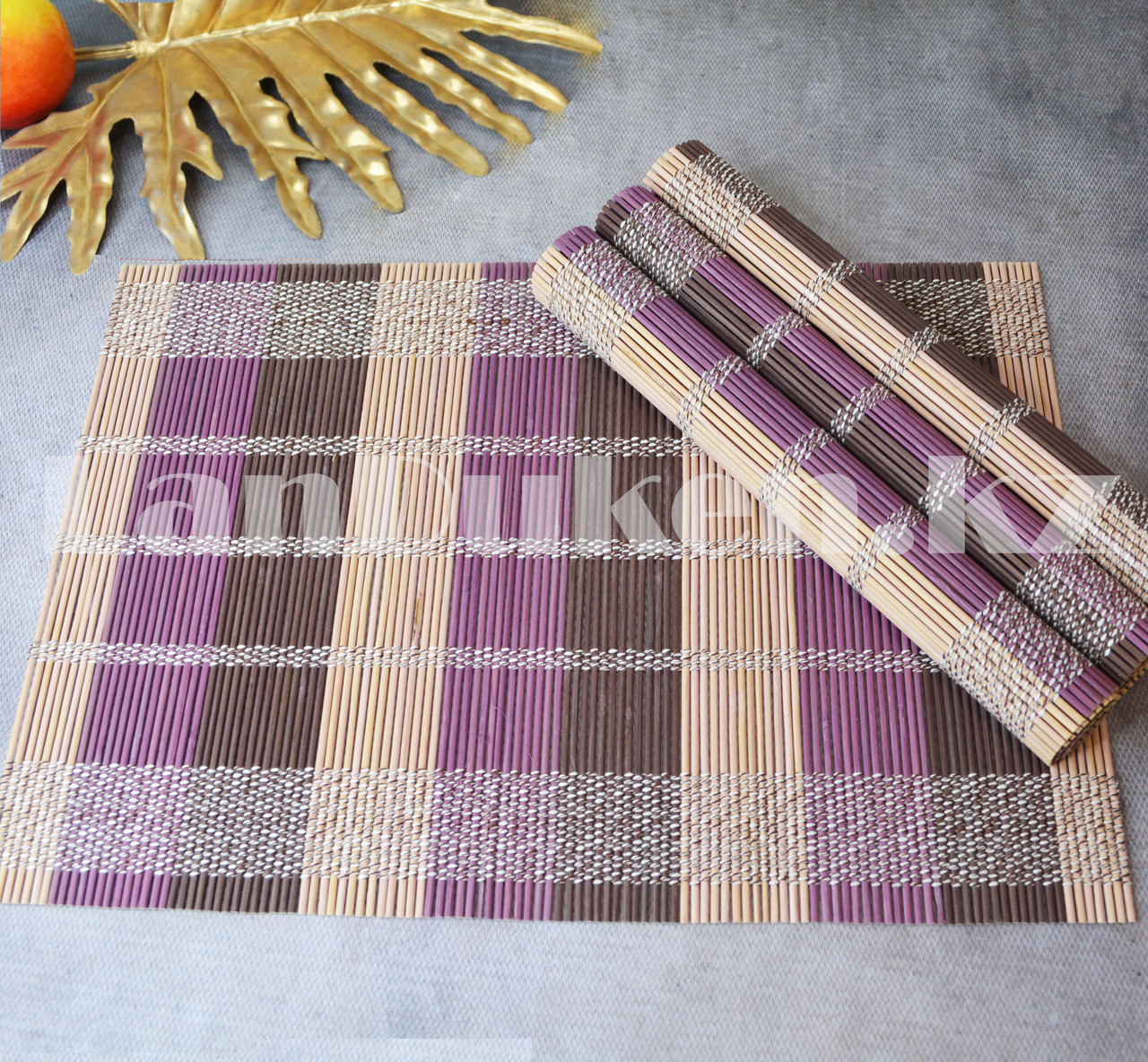 Салфетки сервировочные под тарелки набор 4 в 1 из бамбука плетеные фиолетовая коричневая бежевая - фото 2 - id-p87730184