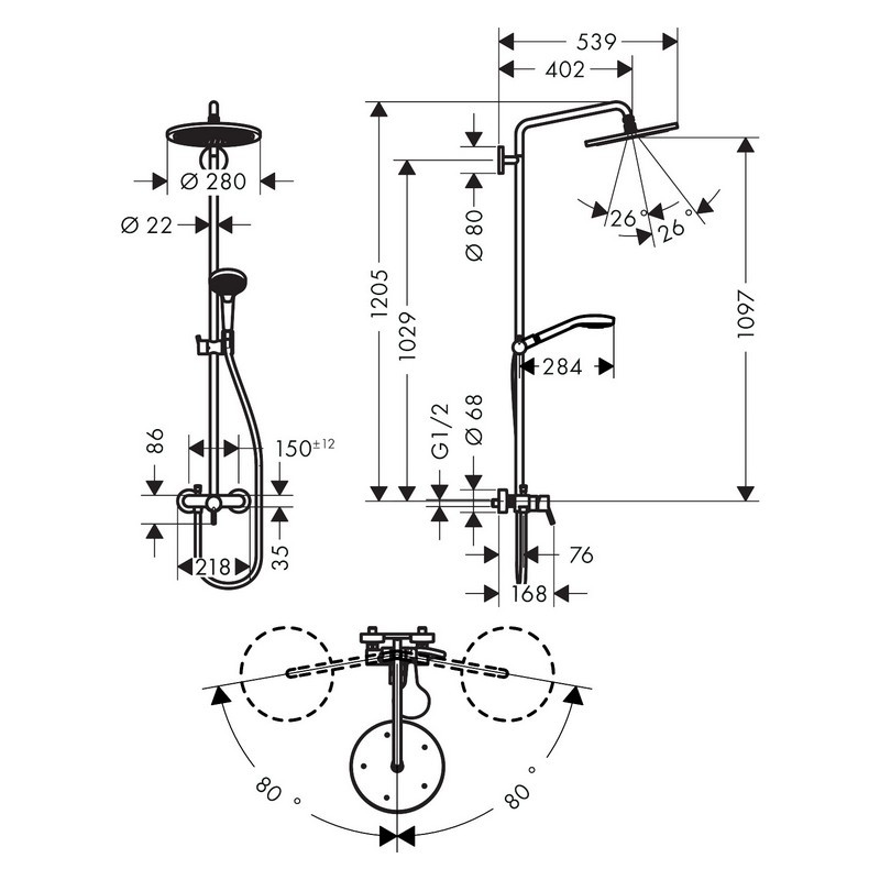 HG26791000 Croma Select S Showerpipe 280 1jet Душевая система с однорычажным смесителем для душа - фото 2 - id-p87734174